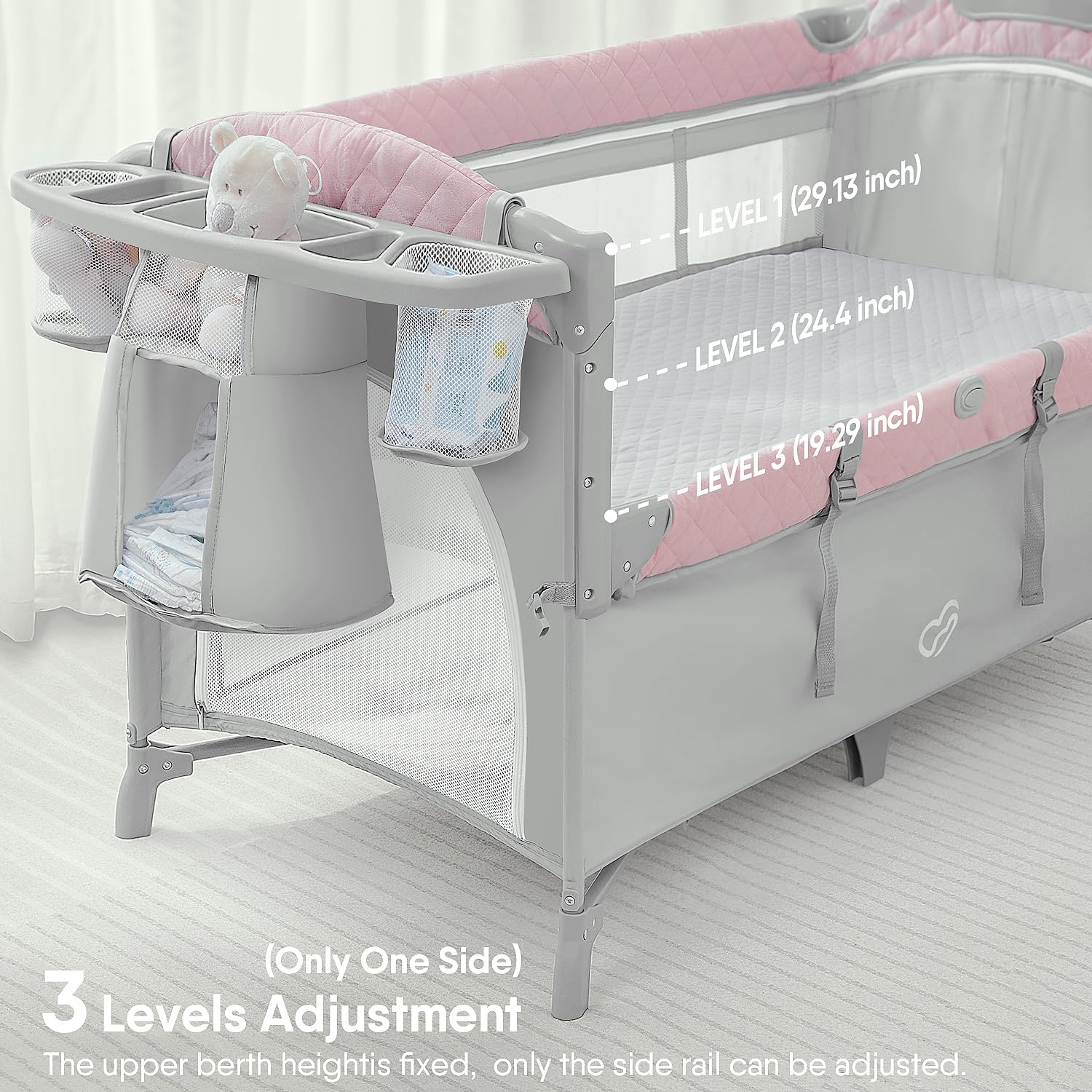 BabyBond Baby Bassinet Bedside Crib, Pack and Play with Sheet, Diaper Changing Table and Music Mobile from Newborn to Toddles, Portable Large Playard