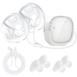 wearable electric breast pumps, hands-free breastfeeding pump, bpa free nursing double breast milk pumps with 5 modes & touch panel, led display, split designed, 21mm/24mm insert funnels