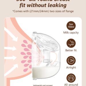 Wearable Electric Breast Pumps, Hands-Free Breastfeeding Pump, BPA Free Nursing Double Breast Milk Pumps with 5 Modes & Touch Panel, LED Display, Split Designed, 21MM/24MM Insert Funnels