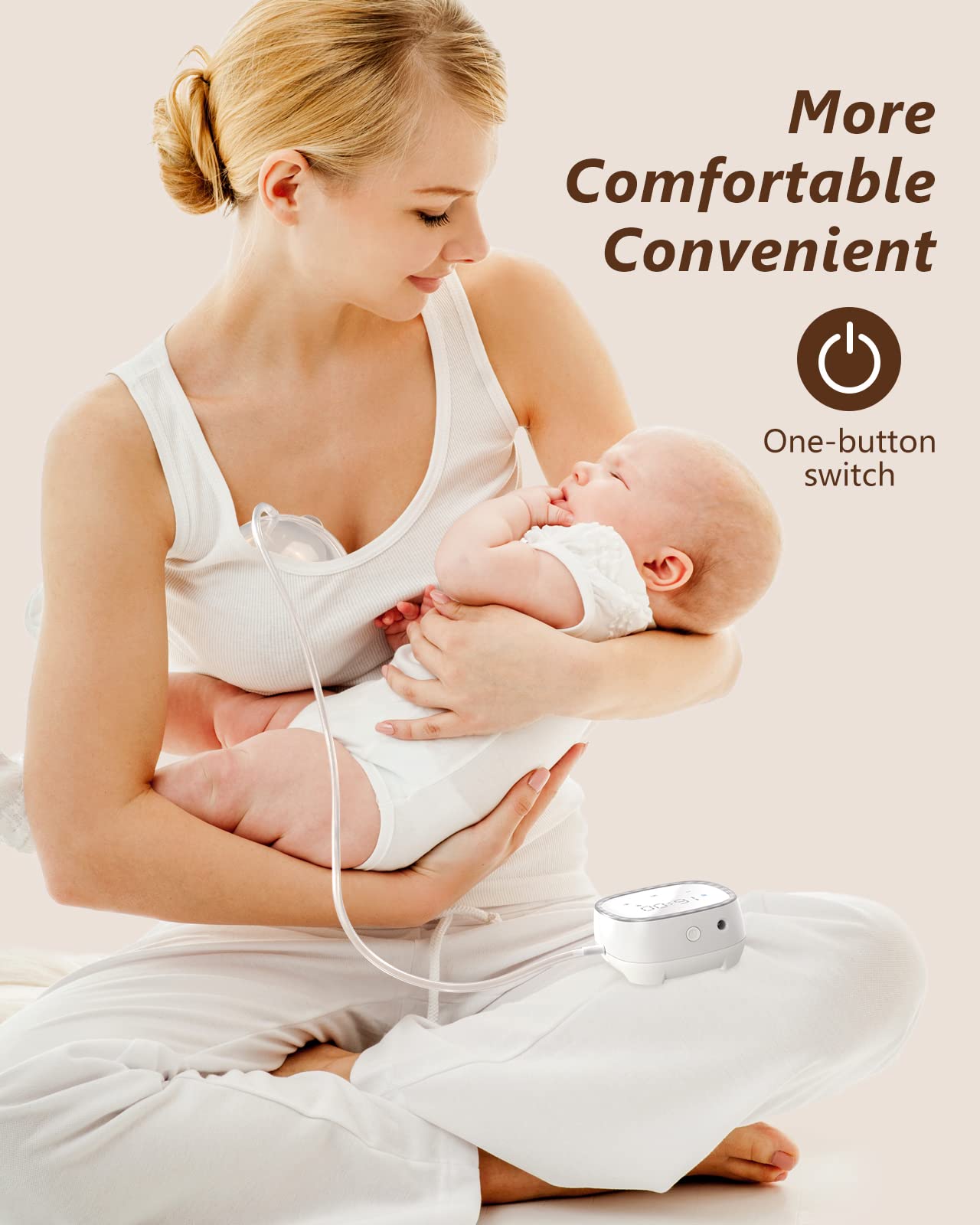 Wearable Electric Breast Pumps, Hands-Free Breastfeeding Pump, BPA Free Nursing Double Breast Milk Pumps with 5 Modes & Touch Panel, LED Display, Split Designed, 21MM/24MM Insert Funnels