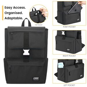 ECHSRT 16 inch Laptop Backpack Water Resistant Casual Daypack Bag & Large Pencil Case Pen Pouch Stationery Bag with Handle 2pack Black