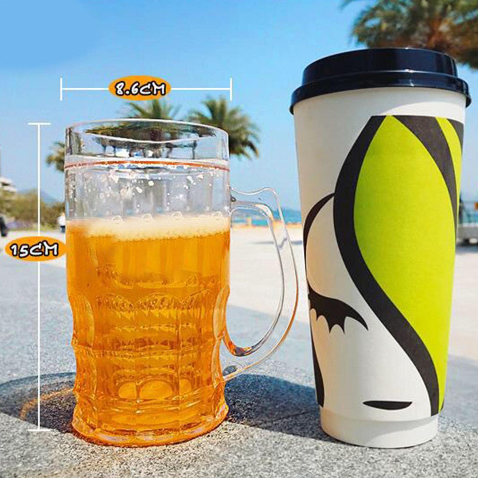 Uwariloy Plas-tic Beer Cup Mug, Creative Model Mugs Cups with Handles, Double Mezzanine Funny Fake Beer Mug for Indoor/Outdoor Use - 450ml