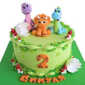 3 pcs baby dinosaur cake toppers miniature dinosaur cupcake inserts for baby shower boys girls forest animals theme birthday party decor