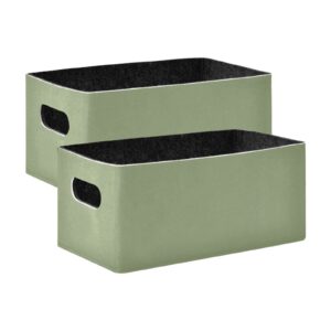 linqin avocado green solid color collapsible storage bins baskets, 2 pack foldable felt fabric organizer decorative cube box for nursery home shelves closet