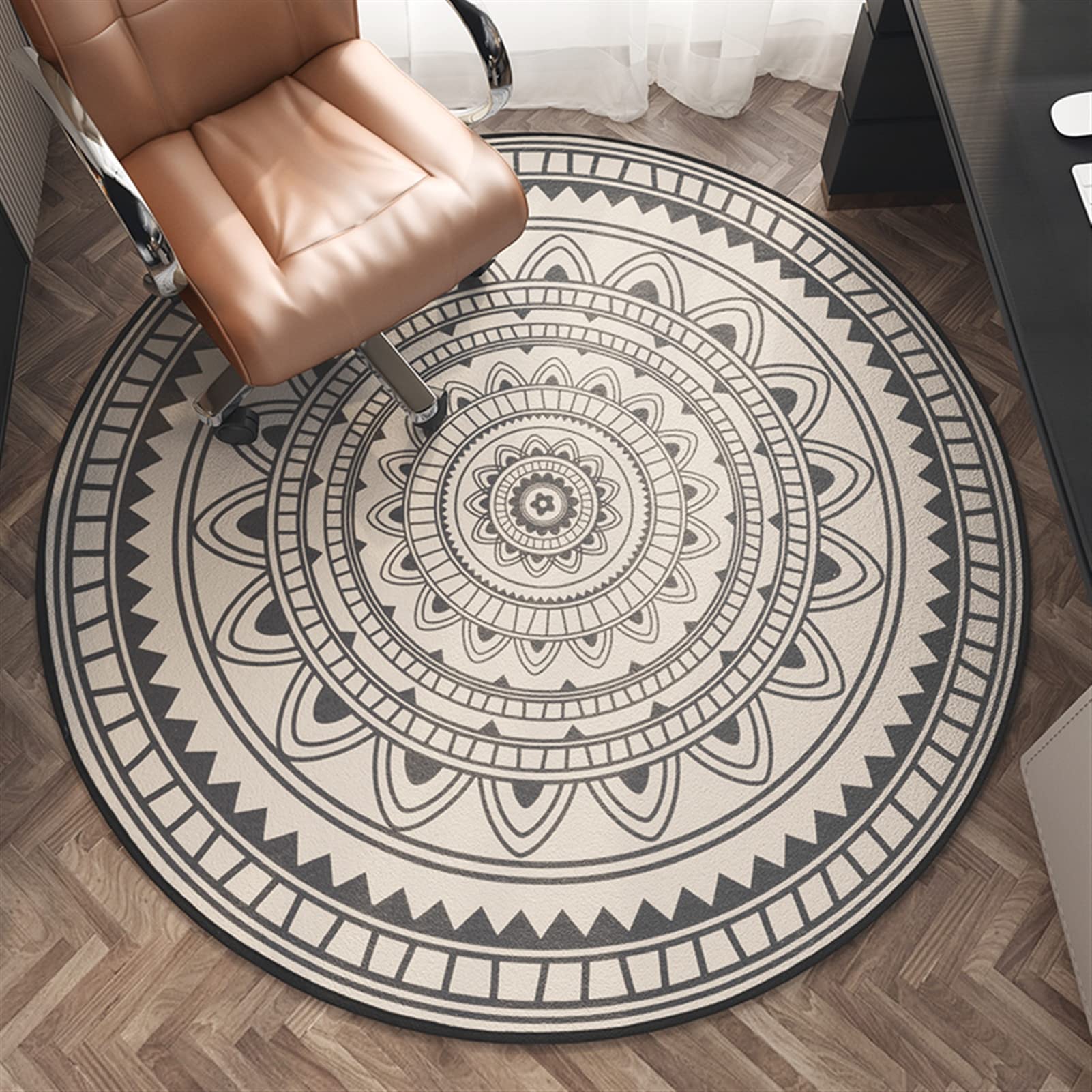 Heavyoff Round Office Chair Mat for Hardwood Floor Computer Gaming Rolling Chair Mat Floor Protector Mat Desk Rug Wood Tile Protection Mat for Office Home, Beige, Diameter 32"