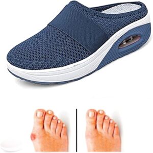 orthopedic diabetic walking shoes sandals, slip-on with arch support for womens, air cushion platform mesh sneaker (dark blue,9)