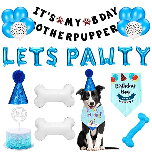 Dog Birthday Party Supplies Dog Birthday Decorations Lets Pawty Balloons Banner Dog Birthday Bandana toy Dog Birthday Boy Hat Scarfs Balloon with Cute Doggie Decorations