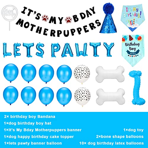 Dog Birthday Party Supplies Dog Birthday Decorations Lets Pawty Balloons Banner Dog Birthday Bandana toy Dog Birthday Boy Hat Scarfs Balloon with Cute Doggie Decorations