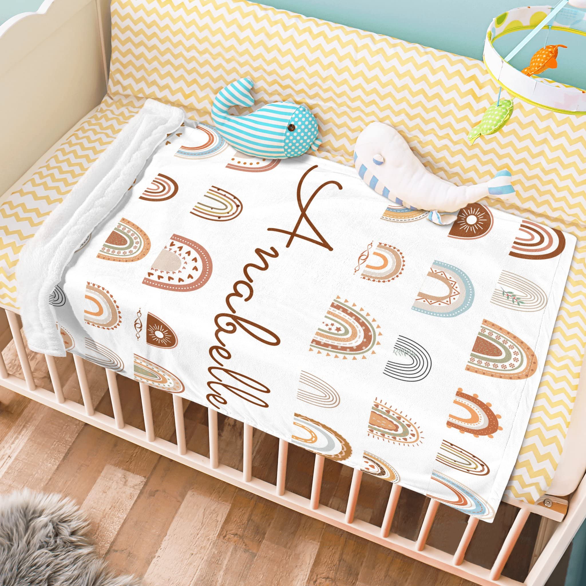 Youltar Personalized Baby Blanket with Rainbow Pattern Girl Name Custom Soft and Comfortable for Girls Newbornses sentials, Kids