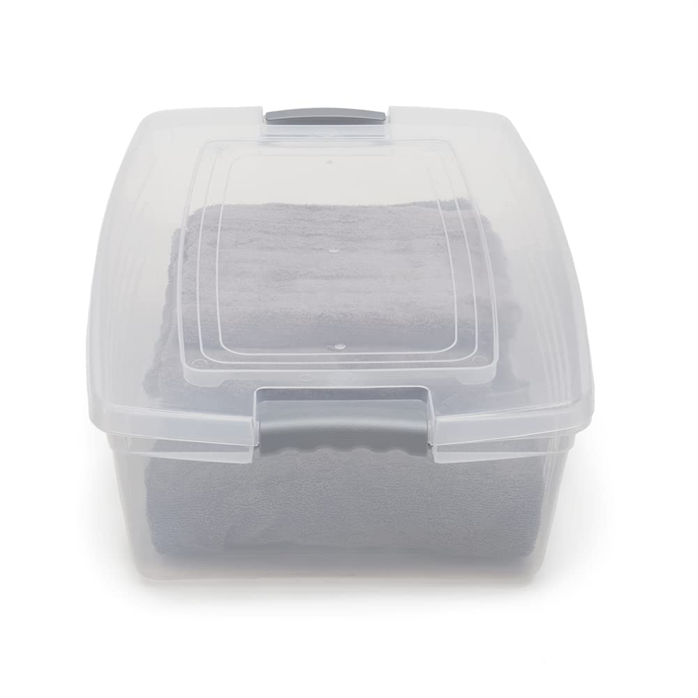 Home Basics 60 Liter Storage Container For Organizing (Clear) Bin With Lid For Towels, Clothes, Toys, Linens, and More | Made From Plastic