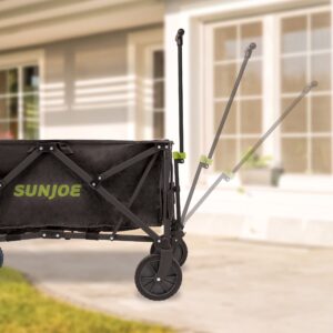 Sun Joe SJ-HDFC1 Heavy-Duty Metal Framed Garden Utility Wagon, w/Swivel Front Wheels & Adjustable Handle, Collapsible Design for Easy Storage and Portability, 150 Lbs Load Capacity, Black