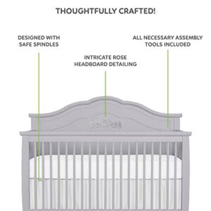 SweetPea Baby Rose 4-in-1 Convertible Crib in Silver Shimmer, Baby Crib with Spindles, Greenguard Gold Certified, Easy Assembly, Sustainable New Zealand Pinewood