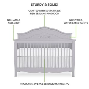 SweetPea Baby Rose 4-in-1 Convertible Crib in Silver Shimmer, Baby Crib with Spindles, Greenguard Gold Certified, Easy Assembly, Sustainable New Zealand Pinewood