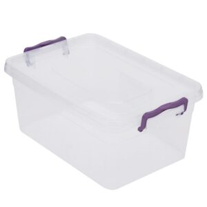 home basics plastic storage box with locking lid, clear | durable latches for secure closure | purple handles (7.5 liter)