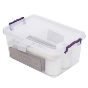 Home Basics Plastic Storage Box with Locking Lid, Clear | Durable Latches for Secure Closure | Purple Handles (7.5 liter)