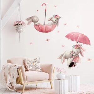 bunny wall stickers rabbit wall decals peel and stick for kid's girl's room playroom decoration (two pairs of bunnies)