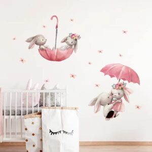 Bunny Wall Stickers Rabbit Wall Decals Peel and Stick for Kid's Girl's Room Playroom Decoration (Two Pairs of Bunnies)