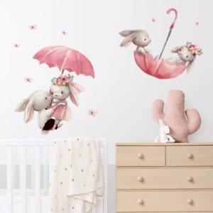 Bunny Wall Stickers Rabbit Wall Decals Peel and Stick for Kid's Girl's Room Playroom Decoration (Two Pairs of Bunnies)