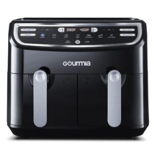 gourmia 9-quart dual basket digital air fryer, with 7 functions, smart finish and match cook,black/silver