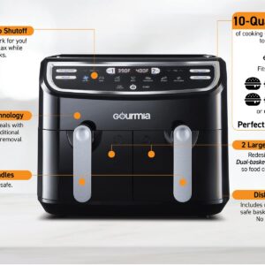 Gourmia 9-Quart Dual Basket Digital Air Fryer, with 7 Functions, Smart Finish and Match Cook,Black/Silver