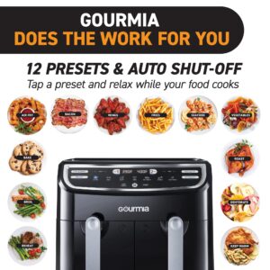 Gourmia 9-Quart Dual Basket Digital Air Fryer, with 7 Functions, Smart Finish and Match Cook,Black/Silver