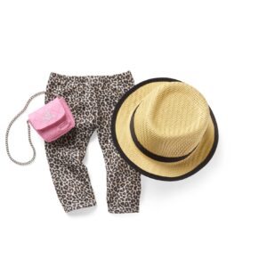 American Girl Truly Me 18-inch Doll Accessories Leopard-Print Pants, Pink Pants, and Straw Hat with Ribbon, For Ages 6+