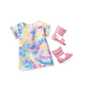 American Girl Truly Me 18-inch Doll Show Your Artsy Side Outfit with Tie Dye T-Shirt Dress and Pink Sandals, For Ages 6+