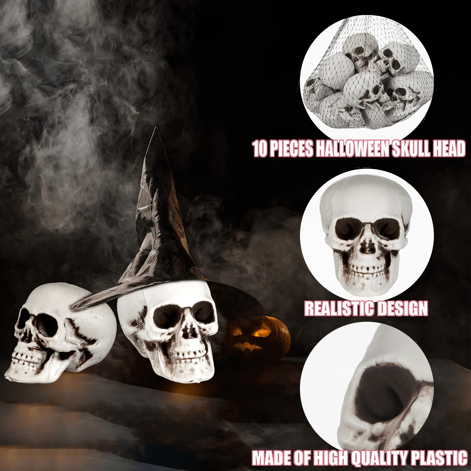 hanaiette 10 Pieces Mini Halloween Skulls Heads Skull Decor for Halloween Party, Halloween Decor Props, Table Decor Outdoor Halloween Home Decor Gift