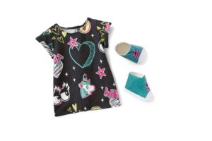 american girl truly me 18-inch doll show your wild side outfit with t-shirt dress and high-top sneakers, for ages 6+