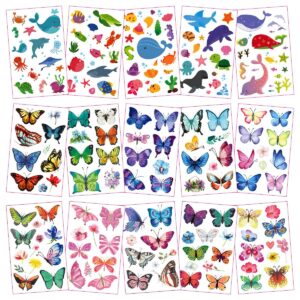 30 Sheets (360pcs) Butterflies、Mermaid、Sea Animals waterproof Temporary Tattoos For Kids,Mixed Styles Cartoon Tattoos,children's face tattoo Stickers, girls temporary tattoos,party makeup gifts