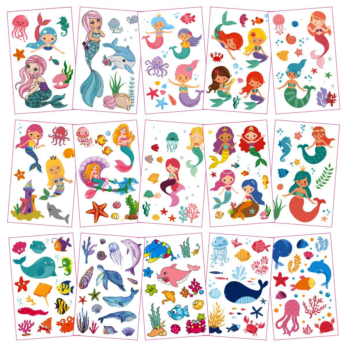 30 Sheets (360pcs) Butterflies、Mermaid、Sea Animals waterproof Temporary Tattoos For Kids,Mixed Styles Cartoon Tattoos,children's face tattoo Stickers, girls temporary tattoos,party makeup gifts