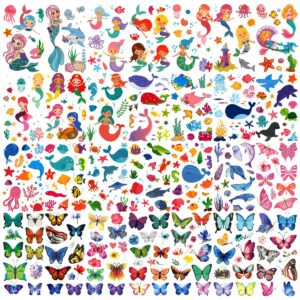 30 Sheets (360pcs) Butterflies、Mermaid、Sea Animals waterproof Temporary Tattoos For Kids,Mixed Styles Cartoon Tattoos,children's face tattoo Stickers, girls temporary tattoos,party makeup gifts