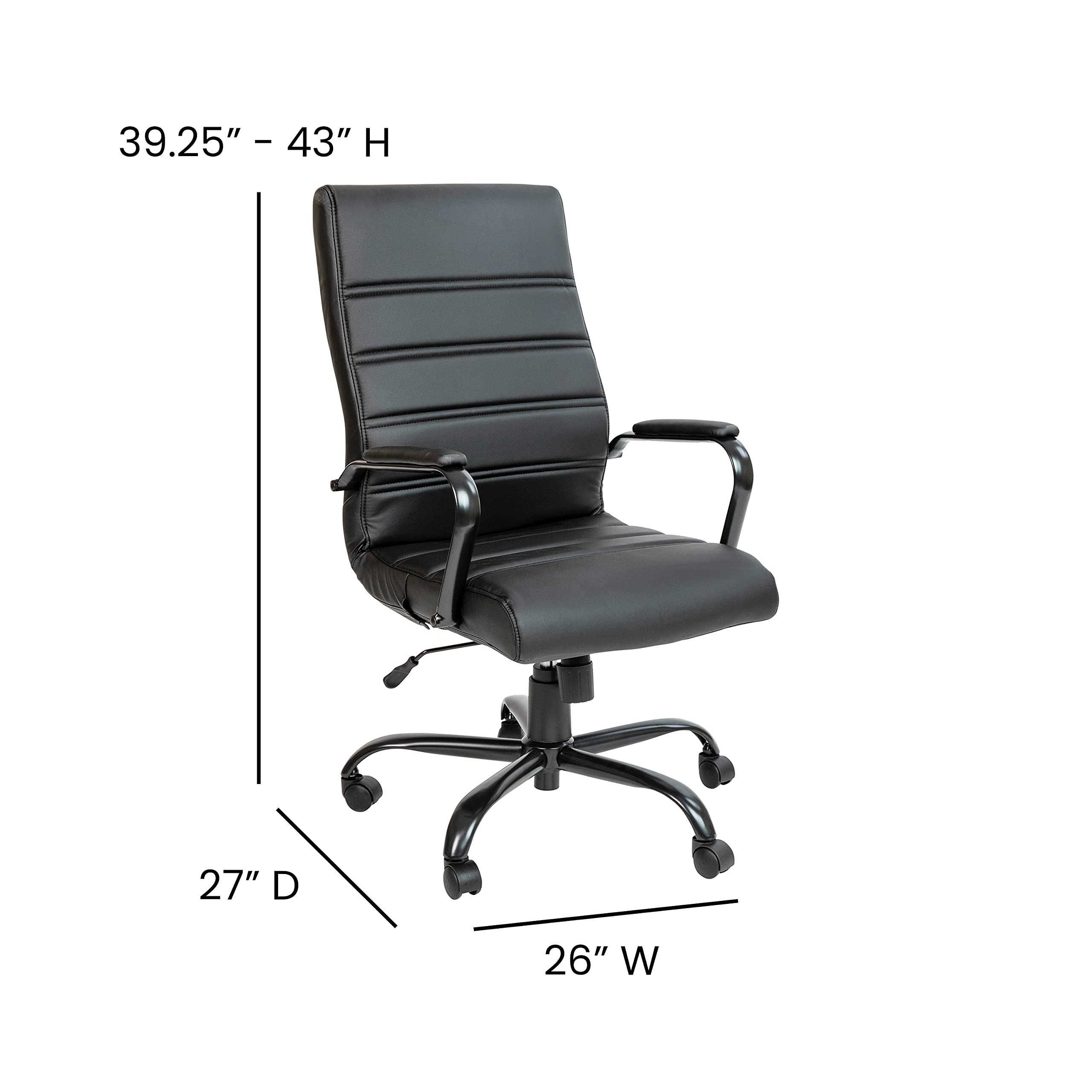 EMMA + OLIVER High Back Black LeatherSoft Executive Swivel Office Chair with Black Frame/Arms