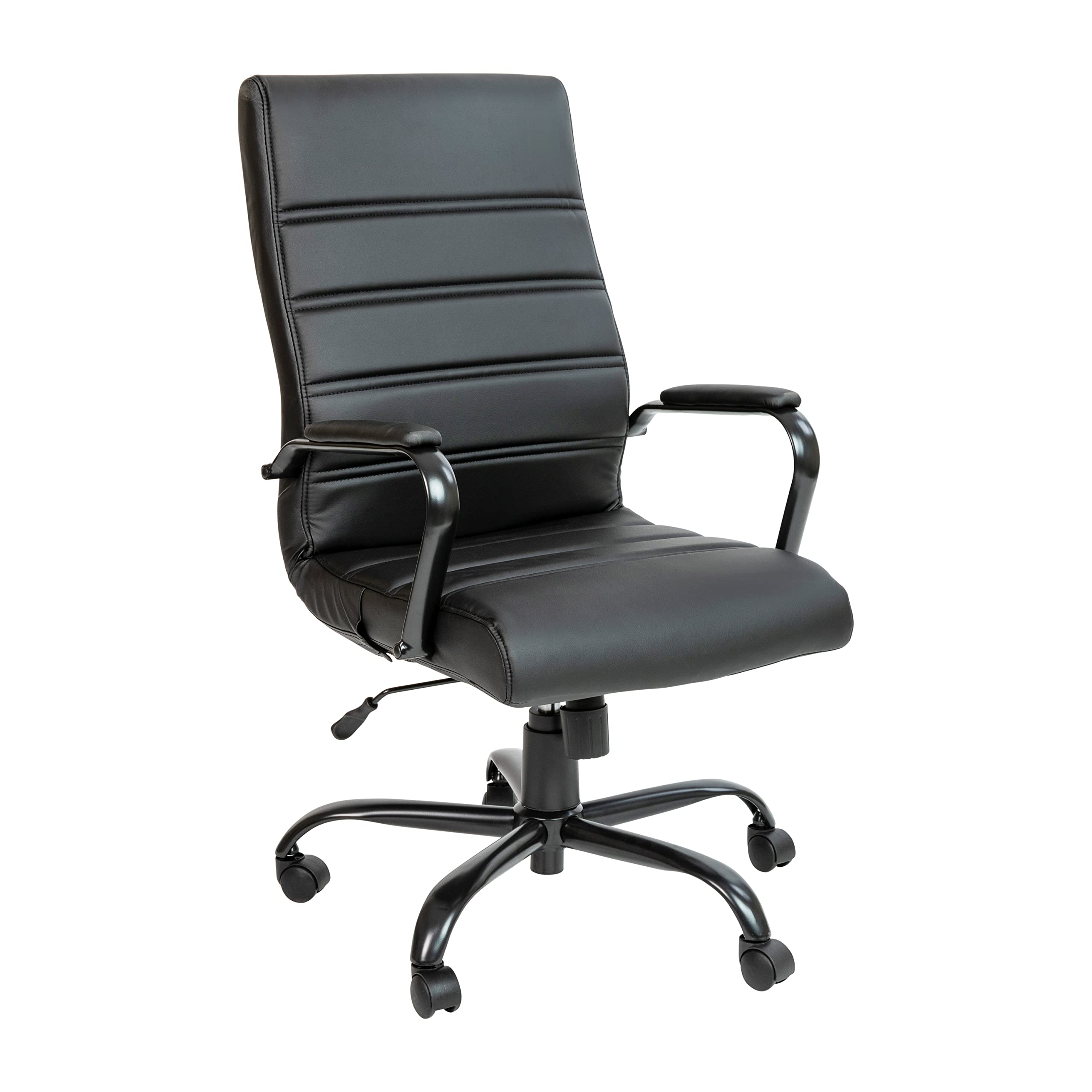 EMMA + OLIVER High Back Black LeatherSoft Executive Swivel Office Chair with Black Frame/Arms