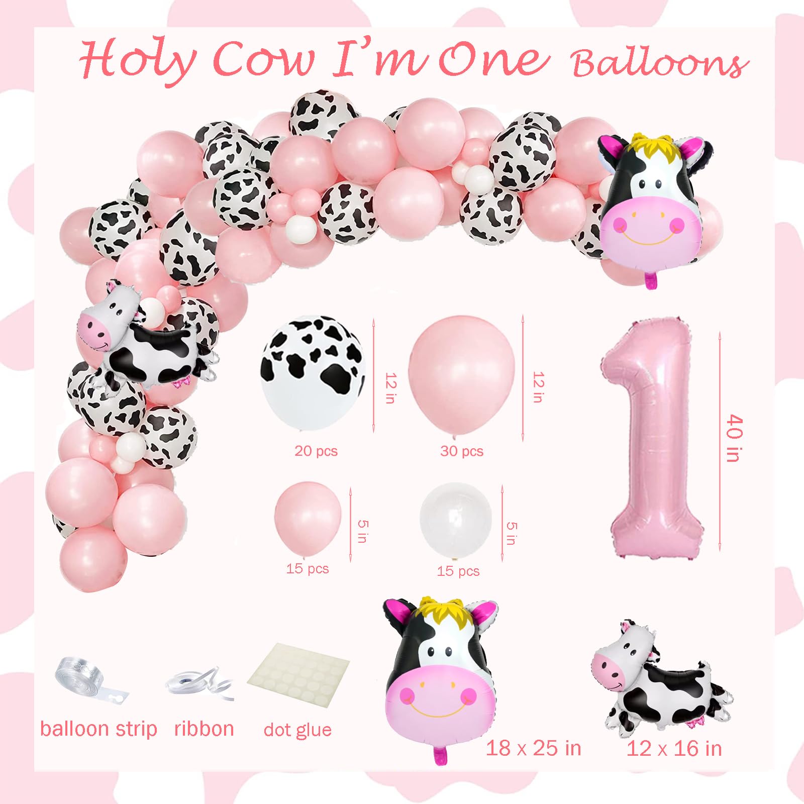 Fiesec Holy Cow I'm One Birthday Decorations, Cow First Birthday Party Supplies Girl, Cow Print 1st Decorations, 1st Birthday Girl Decorations