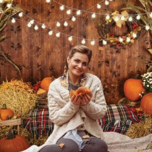 WOLADA 7x5FT Fall Backdrops for Photography Thanksgiving Backdrop Fall Haystack Photo Backdrop Farm Harvest Backdrop Pumpkin Barn Vintage Wooden Plank Background Newborn Photo Backdrop 12480