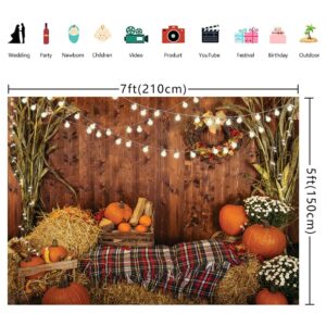 WOLADA 7x5FT Fall Backdrops for Photography Thanksgiving Backdrop Fall Haystack Photo Backdrop Farm Harvest Backdrop Pumpkin Barn Vintage Wooden Plank Background Newborn Photo Backdrop 12480