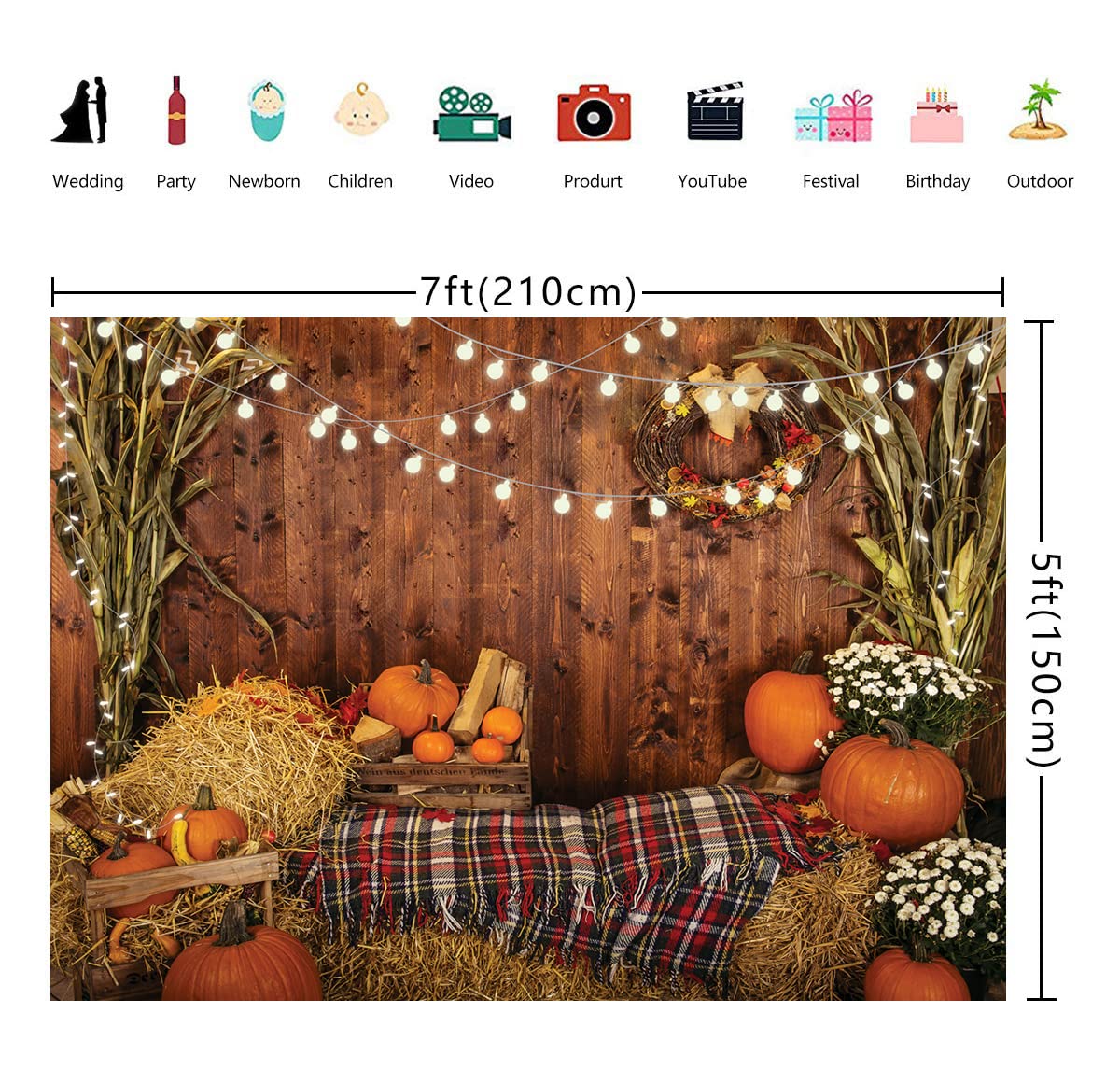 WOLADA 7x5FT Fall Backdrops for Photography Thanksgiving Backdrop Fall Haystack Photo Backdrop Farm Harvest Backdrop Pumpkin Barn Vintage Wooden Plank Background Newborn Photo Backdrop 12480