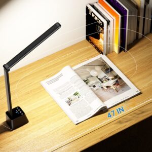 Ambertronix Rechargeable Cordless LED Desk Lamp, 5 Brightness & 5 Lighting Modes, USB Charging Port, Aluminum Arms, Portable, Dimmable, Touch Control, Auto Timer (Black)