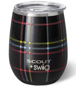 swig life + scout 14oz insulated wine tumbler with lid | 40+ pattern options | dishwasher safe, holds 2 glasses, stainless steel outdoor wine glass (scoutlander)