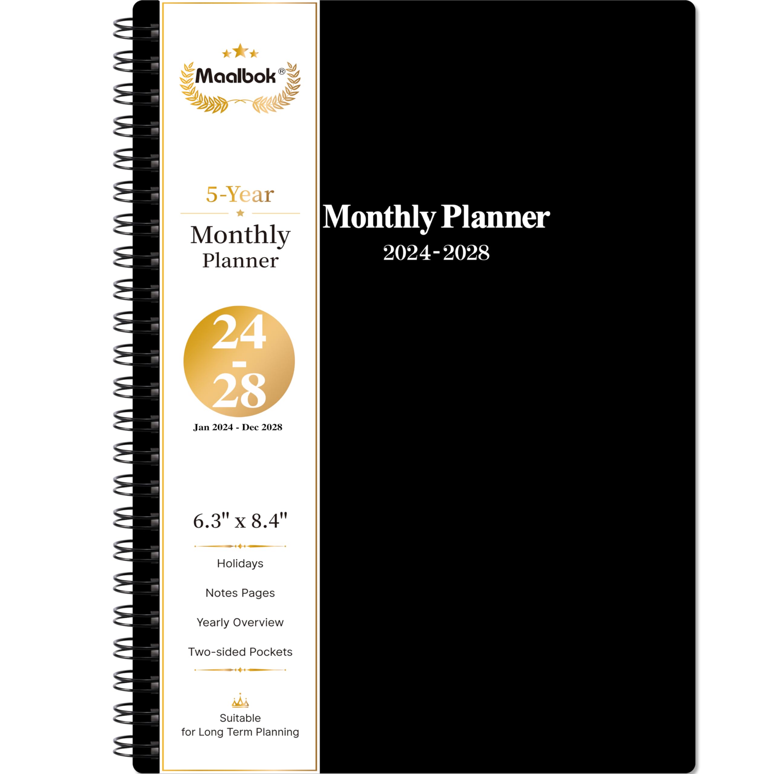 2024-2028 Monthly Planner/Calendar - 5 Year Monthly Planner 2024-2028 with Tabs, Jan 2024 - Dec 2028, 6.4" x 8.5", 60 Monthly Planner, Two-Side Pocket, 9 Notes Pages, Suitable for Long-Term Planning