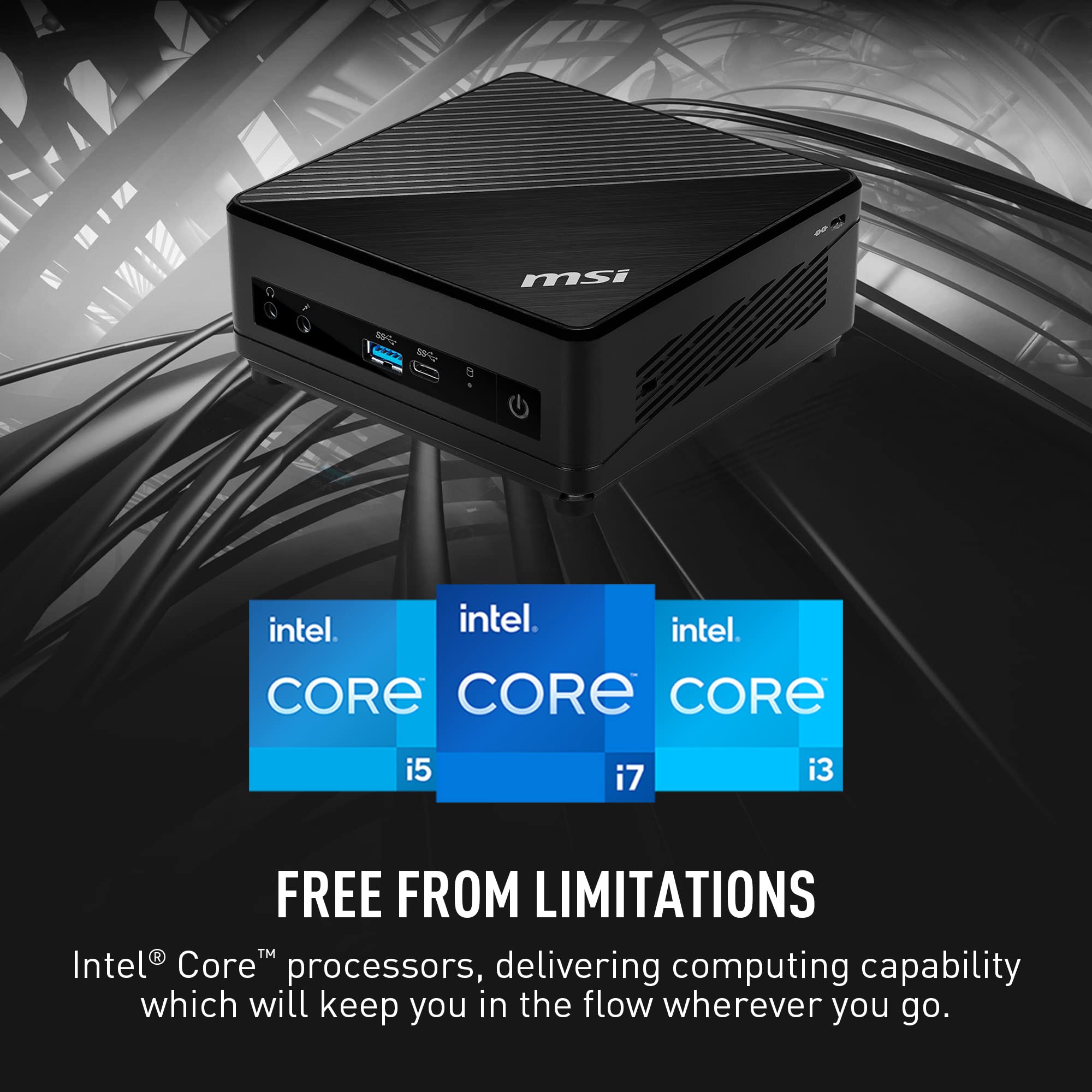 MSI Cubi 5 Mini PC: Intel Core i3-10110U, 8GB DDR4 (1x8GB) 2666MHz, 256GB SSD, WiFi 6, Bluetooth 5.1, USB Type-C, Dual Display, Energy Efficient, Black, Windows 11 Home: 10M-692US