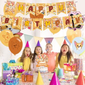 Corgi Party Decorations,Birthday Party Supplies For Corgi Dog Party Supplies Includes Banner - Cake Topper - 12 Cupcake Toppers - 18 Balloons -3 Corgi Foils Ballons