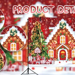 Christmas Gingerbread House Backdrop Winter Merry Xmas Tree Gift Photography Background Family Holiday Party Red Christmas Theme Backdrop Decoration 7x5FT