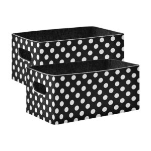 linqin big polka dot black white collapsible storage bins baskets, 2 pack foldable felt fabric organizer decorative cube box for nursery home shelves closet