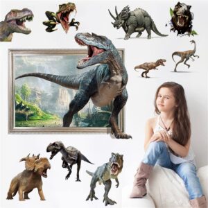 3d dinosaur wall stickers removable vinyl large dino stickers 10pcs peel and stick dinosaur wall decals for family living room, background wall decoration, kids boys room
