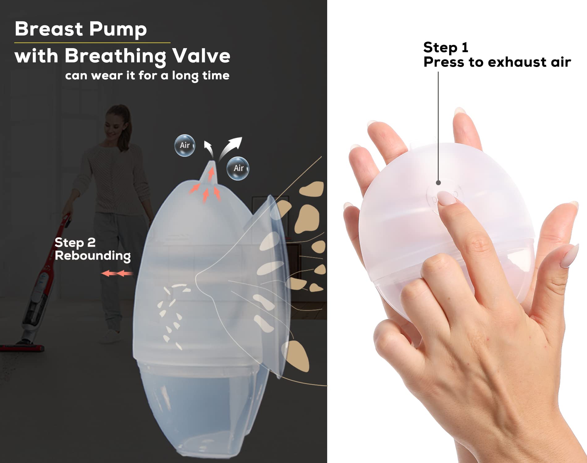 Wearable Manual Breast Pump︱2oz Milk Catcher︱Hands Free︱Easy to Wash︱Nature Suction︱No Milk Leakage︱Duckbill Suction Piece︱Comfortable for Long Wear︱Air Valve︱Use with Wearable Electric Pump (2Pcs)