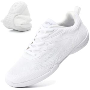 dadawen adult & youth white cheerleading dance shoes athletic training lightweight competition tennis sneakers cheer shoes white us size 7/eu size 38
