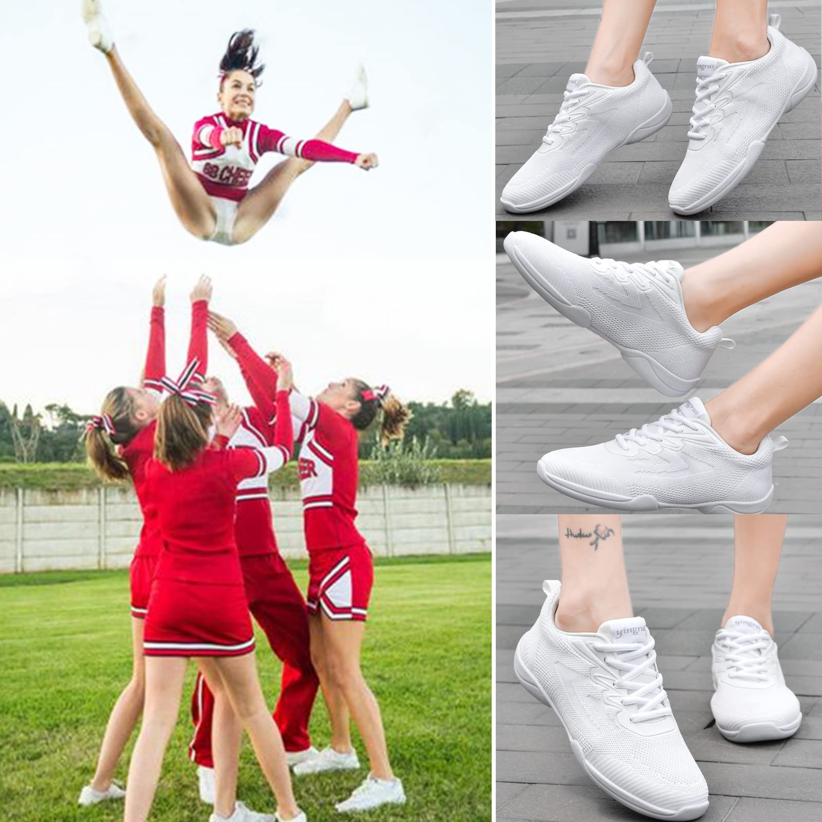 DADAWEN Adult & Youth White Cheerleading Dance Shoes Athletic Training Lightweight Competition Tennis Sneakers Cheer Shoes White US Size 7/EU Size 38