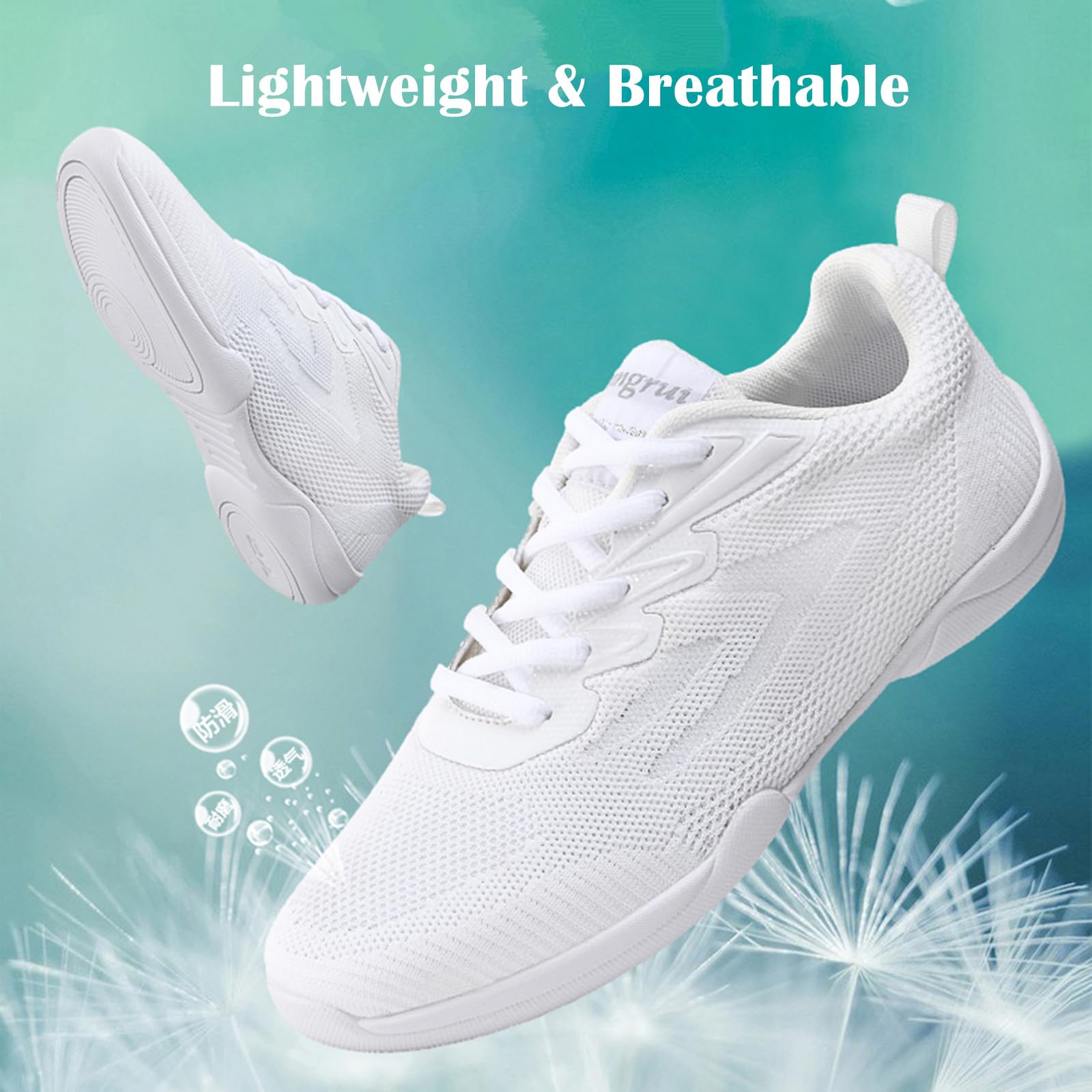 DADAWEN Adult & Youth White Cheerleading Dance Shoes Athletic Training Lightweight Competition Tennis Sneakers Cheer Shoes White US Size 7/EU Size 38